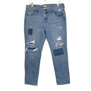 Old Navy Boyfriend Jeans Womens Size 12 Medium Blue Wash Distressed Mid-Rise